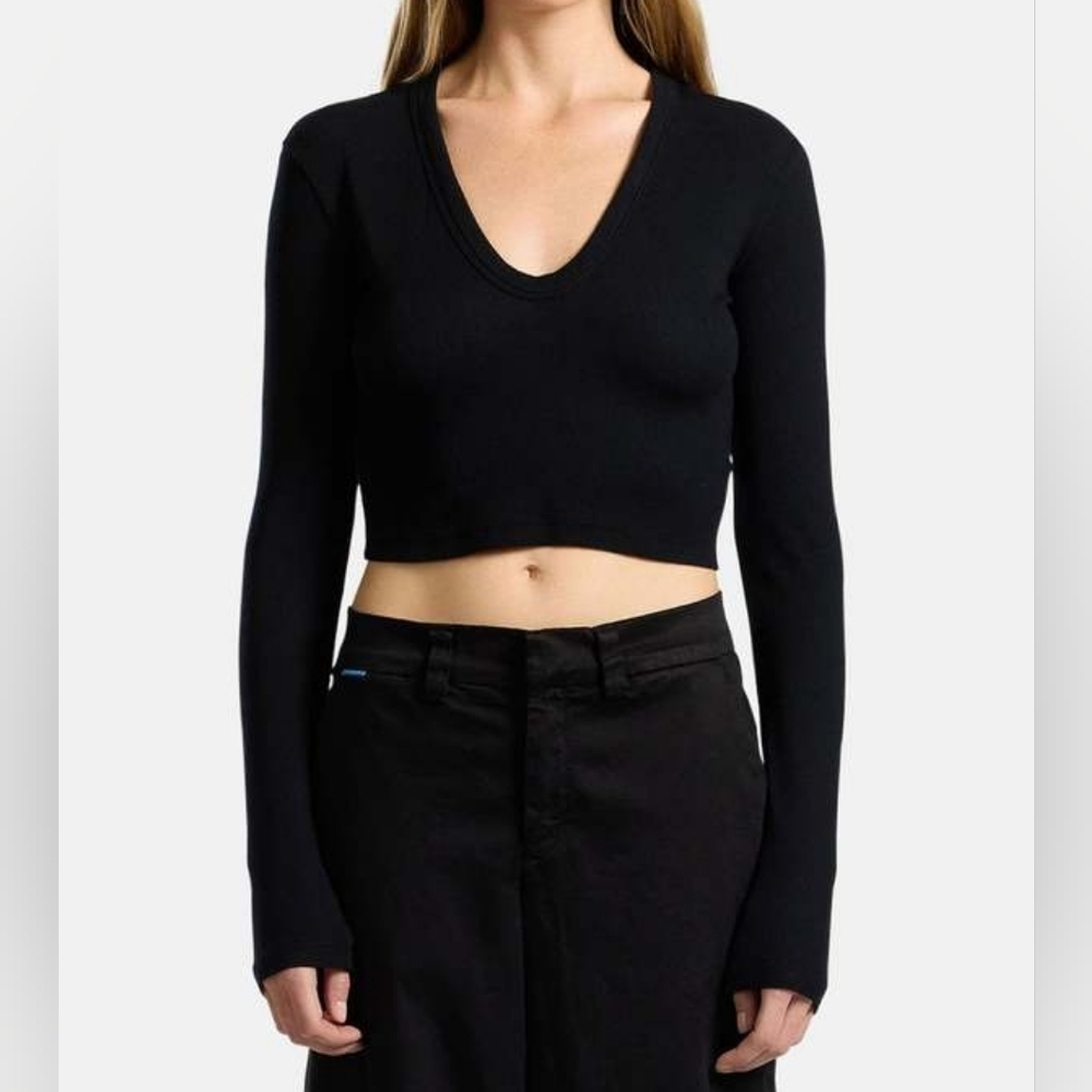 NWT COTTON CITIZEN Verona Crop U Neck Shirt Jet Black Small